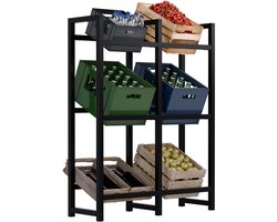 CLP Krattenrek Stack - Metalen Drankkrat Rek voor 2 tot 9 Kratten - Stevige Flessenkrat Standaard - Moderne Uitstraling - zwart - 6 Kratten