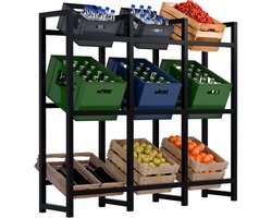 CLP Krattenrek Stack - Metalen Drankkrat Rek voor 2 tot 9 Kratten - Stevige Flessenkrat Standaard - Moderne Uitstraling - zwart - 9 Kratten