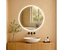 CLP Laconia Badkamerspiegel - met verlichting - met verwarming - rond - anti-condens wandspiegel - LED dimbaar - 3 Lichtmodi - helder/glas
