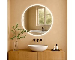 CLP Laconia Badkamerspiegel - met verlichting - met verwarming - rond - anti-condens wandspiegel - LED dimbaar - 3 Lichtmodi - helder/glas