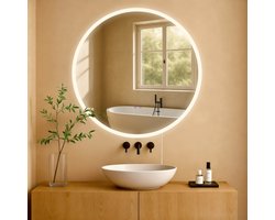 CLP Laconia Badkamerspiegel - met verlichting - met verwarming - rond - anti-condens wandspiegel - LED dimbaar - 3 Lichtmodi - helder/glas