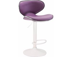 CLP Las Vegas Barkruk - Met rugleuning - Verstelbaar - Voetsteun - Kunstleer - wit/purper