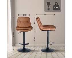 CLP Laurel Barkruk - met rugleuning - in hoogte verstelbaar - met voetensteun - kunstleer - zwart/licht bruin