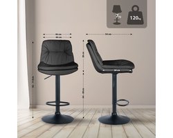 CLP Laurel Barkruk - met rugleuning - in hoogte verstelbaar - met voetensteun - kunstleer - zwart/zwart