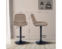 CLP Laurel Barkruk - met rugleuning - in hoogte verstelbaar - met voetensteun - stof - zwart/taupe