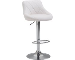 CLP Lazio Barkruk - Met rugleuning - Verstelbaar - Voetsteun - Kunstleer - chroom/wit