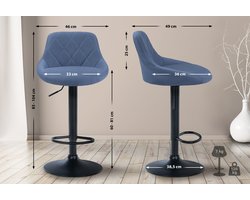 CLP Lazio Barkruk - Met rugleuning - Verstelbaar - Voetsteun - Stof - zwart/blauw