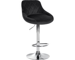 CLP Lazio Barkruk - Met rugleuning - Voetsteun - Velvet - Fluweel - chroom/zwart