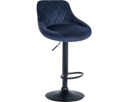 CLP Lazio Barkruk - Met rugleuning - Voetsteun - Velvet - Fluweel - zwart/blauw