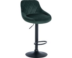 CLP Lazio Barkruk - Met rugleuning - Voetsteun - Velvet - Fluweel - zwart/donkergroen