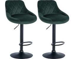 CLP Lazio Set van 2 Barkrukken - Met rugleuning - Zonder armleuning - Verstelbaar - Voetsteun - Velvet - Fluweel - donkergroen zwart