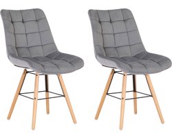 CLP Leni Set van 2 Stoelen - Zonder armleuning - Hout frame - Fluweel - grijs
