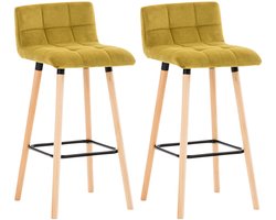 CLP Lincoln Set van 2 barkrukken - hout - met rugleuning - velvet - Fluweel - geel/natura