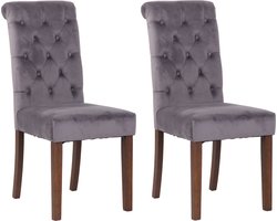 CLP Lisburn Set van 2 eetkamerstoelen - Zonder armleuning - donkergrijs Fluweel