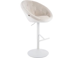 CLP London Barkruk - met rugleuning - draaibaar - verstelbaar - metalen frame - velvet - fluweel - wit/creme
