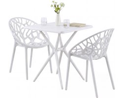 CLP Lumera Tuinmeubelset - Tuintafel met 2 Stapelbare Tuinstoelen - wit