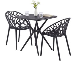 CLP Lumera Tuinmeubelset - Tuintafel met 2 Stapelbare Tuinstoelen - zwart