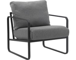 CLP Manea Fauteuil - Lounger - Met armleuning - Design - Met stevig metalen frame - Gestoffeerde club fauteuil donkergrijs Stof
