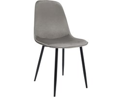 CLP Maryam Eetkamerstoel - klassiek - met rugleuning - zwart metalen frame - belastbaar tot 150 kg - Fluweel/licht grijs