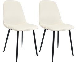 CLP Maryam Set van 2 eetkamerstoelen - klassiek - met rugleuning - zwart metalen frame - belastbaar tot 150 kg - Fluweel/creme