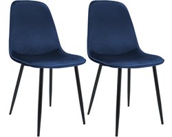 CLP Maryam Set van 2 eetkamerstoelen - klassiek - met rugleuning - zwart metalen frame - belastbaar tot 150 kg - Fluweel/donkerblauw