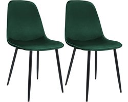 CLP Maryam Set van 2 eetkamerstoelen - klassiek - met rugleuning - zwart metalen frame - belastbaar tot 150 kg - Fluweel/groen