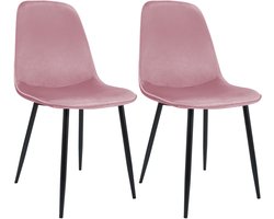 CLP Maryam Set van 2 eetkamerstoelen - klassiek - met rugleuning - zwart metalen frame - belastbaar tot 150 kg - Fluweel/roze