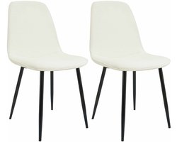 CLP Maryam Set van 2 eetkamerstoelen - klassiek - met rugleuning - zwart metalen frame - belastbaar tot 150 kg - Stof/creme