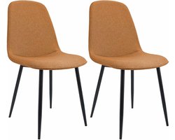 CLP Maryam Set van 2 eetkamerstoelen - klassiek - met rugleuning - zwart metalen frame - belastbaar tot 150 kg - Stof/oranje