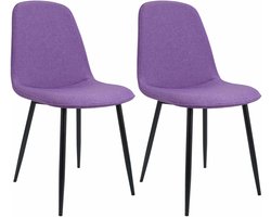 CLP Maryam Set van 2 eetkamerstoelen - klassiek - met rugleuning - zwart metalen frame - belastbaar tot 150 kg - Stof/purper