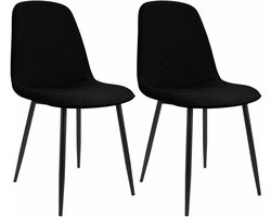 CLP Maryam Set van 2 eetkamerstoelen - klassiek - met rugleuning - zwart metalen frame - belastbaar tot 150 kg - Stof/zwart