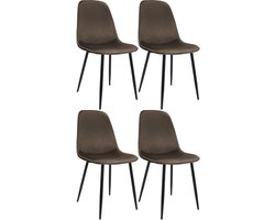 CLP Maryam Set van 4 eetkamerstoelen - klassiek - met rugleuning - zwart metalen frame - belastbaar tot 150 kg - Fluweel/bruin