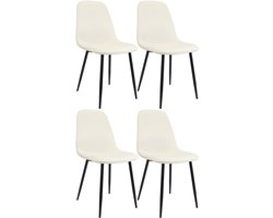 CLP Maryam Set van 4 eetkamerstoelen - klassiek - met rugleuning - zwart metalen frame - belastbaar tot 150 kg - Fluweel/creme