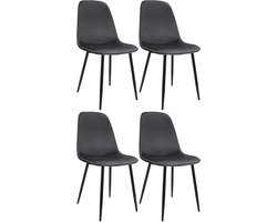 CLP Maryam Set van 4 eetkamerstoelen - klassiek - met rugleuning - zwart metalen frame - belastbaar tot 150 kg - Fluweel/donkergrijs