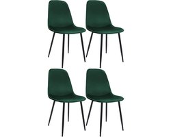 CLP Maryam Set van 4 eetkamerstoelen - klassiek - met rugleuning - zwart metalen frame - belastbaar tot 150 kg - Fluweel/groen