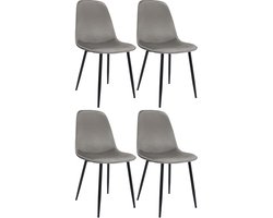 CLP Maryam Set van 4 eetkamerstoelen - klassiek - met rugleuning - zwart metalen frame - belastbaar tot 150 kg - Fluweel/licht grijs