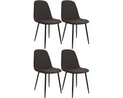 CLP Maryam Set van 4 eetkamerstoelen - klassiek - met rugleuning - zwart metalen frame - belastbaar tot 150 kg - Stof/bruin