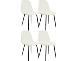 CLP Maryam Set van 4 eetkamerstoelen - klassiek - met rugleuning - zwart metalen frame - belastbaar tot 150 kg - Stof/creme