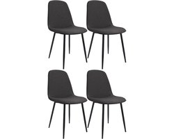 CLP Maryam Set van 4 eetkamerstoelen - klassiek - met rugleuning - zwart metalen frame - belastbaar tot 150 kg - Stof/donkergrijs
