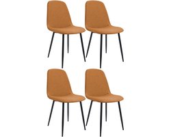 CLP Maryam Set van 4 eetkamerstoelen - klassiek - met rugleuning - zwart metalen frame - belastbaar tot 150 kg - Stof/oranje