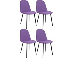 CLP Maryam Set van 4 eetkamerstoelen - klassiek - met rugleuning - zwart metalen frame - belastbaar tot 150 kg - Stof/purper
