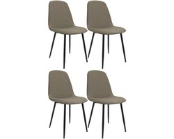 CLP Maryam Set van 4 eetkamerstoelen - klassiek - met rugleuning - zwart metalen frame - belastbaar tot 150 kg - Stof/taupe