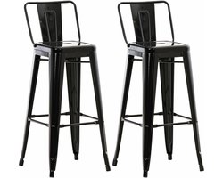 CLP Mason set van 2 Barkrukken - Met rugleuning - Voetsteun - Metaal - zwart