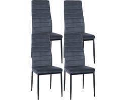 CLP Mayfair Set van 4 eetkamerstoelen - Zonder armleuning - Fauteuil - Metalen onderstel - licht grijs Fluweel