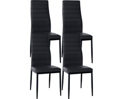 CLP Mayfair Set van 4 eetkamerstoelen - Zonder armleuning - Fauteuil - Metalen onderstel - zwart Kunstleer