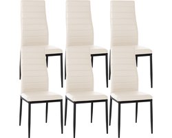 CLP Mayfair Set van 6 eetkamerstoelen - Zonder armleuning - Fauteuil - Metalen onderstel - creme Kunstleer