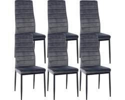 CLP Mayfair Set van 6 eetkamerstoelen - Zonder armleuning - Fauteuil - Metalen onderstel - grijs Fluweel