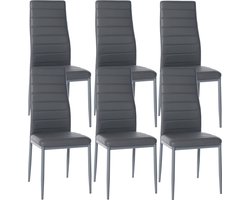 CLP Mayfair Set van 6 eetkamerstoelen - Zonder armleuning - Fauteuil - Metalen onderstel - grijs Kunstleer