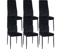CLP Mayfair Set van 6 eetkamerstoelen - Zonder armleuning - Fauteuil - Metalen onderstel - zwart Fluweel