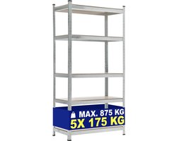 CLP Metalen opbergrek met 875 kg draagvermogen zilver 90x40x180 cm